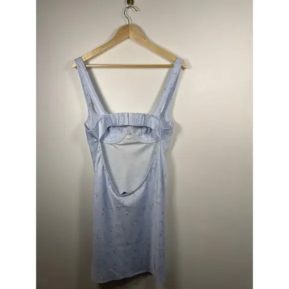 Rumored Loverboy Mini Dress | Forget-Me-Not, Blue Floral Print, Open Back, L NWT - Picture 6 of 9
